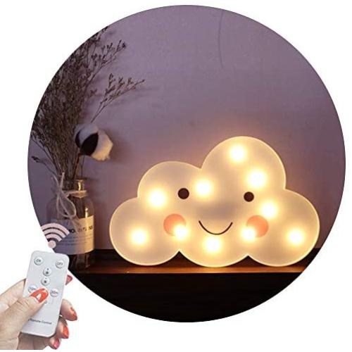 Obrecis Light Up Cloud Marquee Sign, Remote Control Cloud Marquee Light White Printed Cloud Lamp for Bedroom, Nursery Room, Child Kids Girls Decor (White Smile Cloud)