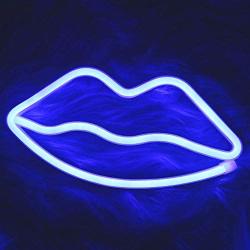 LED Blue Lip Neon Light, Cute Neon Lip Sign, Room Decor Battery or USB Powered 4.5V Art LED Decorative Lights Night Lights Indoor for Home, Bedroom, Office,Dorm,Party (Blue Lip)