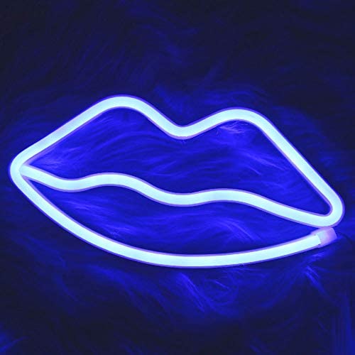 LED Blue Lip Neon Light, Cute Neon Lip Sign, Room Decor Battery or USB Powered 4.5V Art LED Decorative Lights Night Lights Indoor for Home, Bedroom, Office,Dorm,Party (Blue Lip)