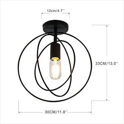 Modo Lighting Retro Industrial Flush Mount Ceiling Light Kids Ceiling Light Black Antique Metal Spherical Ceiling Lamp Light Fixture for Bedroom Hallway Stairway Porch (Black)