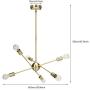 GRUSTRUST 6-Light Gloden Chandeliers Lighting Easy Mount Ceiling Light Chrome Modern Pendant Light Dimmable Lamp Bracket for Living Room Showroom Study Room(Bulbs Not Included)