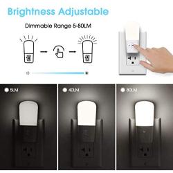 LOHAS Dimmable Night Light, Plug in LED Night Light Dusk to Dawn Light, Daylight 5000k from 5lm to 80lm Brightness Adjustable Bright Mini Wall Night Light for Kids Baby Bedroom Stairway Nursery 2 Pack