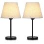 Bedside Table Lamp Set of 2 - Nightstand Lamps with Linen Fabric Shade - Desk Lamp for Bedroom, Living Room, Girls Room, Kids Room, Dorm