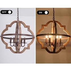 Trongee Farmhouse Orb Chandelier, Rustic Wood Pendant Light Fixtures, Adjustable Height, Industrial Handmade Hanging Lamp for Kitchen Island Dining Living Room Bedroom Entryway, 4-Light