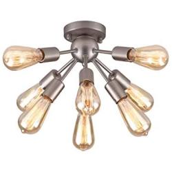 mirrea Mid-Century Semi-Flush Mount Sputnik Ceiling Light with 8 Lights for Foyer Entry Way Hallway Kitchen Dining Room Small Bedroom Living Room Brushed Nickel Metal Fixture