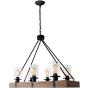 GOMUNIN 6-Light Vintage Wooden Farmhouse Chandelier Kitchen Island Lighting Wood Chandelier Rustic Pendant Light, Candle Pendant Light, Clear Glass Lampshade Lodge Ceiling Kitchen Island Lighting