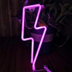 Orgrimmar Neon Light Lightning Bolt Pink LED Neon Signs Decorative Wall Light Battery and USB Powered Night Light for Bedroom, Bar, Wedding, Christmas Decoration (Pink)