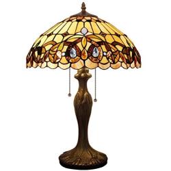 Tiffany Style Table Desk Bedside Lamp W16H24 Inch Tall Stained Glass Serenity Victorian Shade S021 WERFACTORY LAMPS Parent Lover Kid Friend Living Room Bedroom Bar Antique Reading Light Art Craft Gift