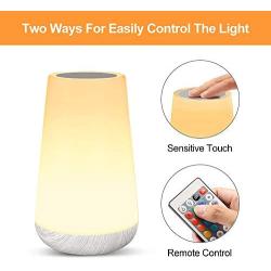 Table Lamp Touch Night Light - Portable Sensor Remote Control Bedside Lamps with Quick Rechargeable USB Dimmable Warm White Light 13 Colors RGB Table Lamp for Bedroom Living Room Office (White Wood)