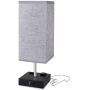 Touch Control Table Lamp, 3 Way Dimmable Bedside Lamp with Type C/USB Charging Port and 2 AC Outlets, Grey Fabric Shade Modern Nightstand Lamp for Bedroom Living Room Office, LED Bulb Included(1 Pack)