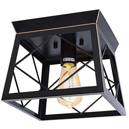 HMVPL Flush Mount Ceiling Light, Farmhouse Industrial Pendant Lighting Fixtures Mini Close to Ceiling Lamp for Kitchen Island Dining Room Bedroom Foyer Hallway (1-Light)