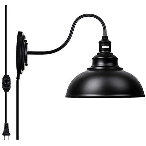 Lightess Black Wall Sconce Plug in Industrial Farmhouse Sconce Retro Barn Light Vintage Wall Lamp Gooseneck Light Fixture, OLB11