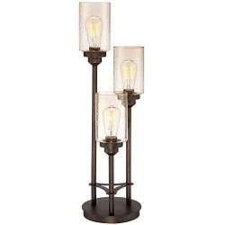 Libby Modern Industrial Console Table Lamp Bronze 3-Light Amber Seedy Glass Shade for Living Room Bedroom Office - Franklin Iron Works