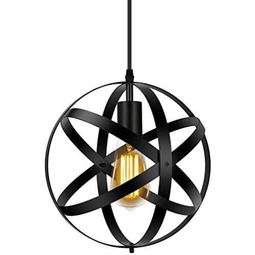 Industrial Pendant Light, Metal Spherical Changeable Hanging Light Fixtures, Vintage Globe Ceiling Light Fixture, Pendant Lighting for Kitchen Island Dining Room Farmhouse Hallway