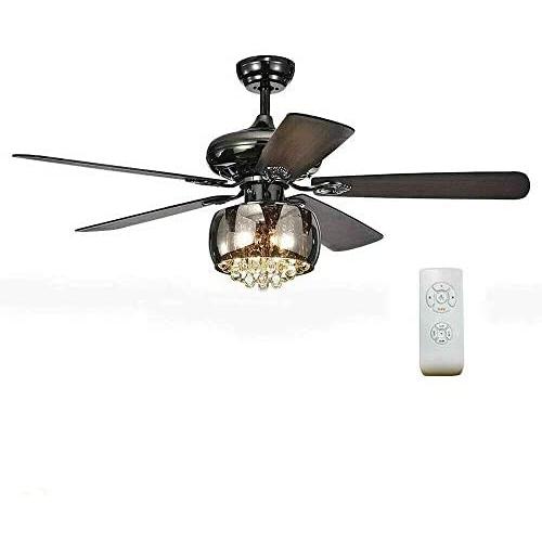 Crystal Ceiling Fan Light with Remote Control 5 Reversible Blades,52-Inch Rustic Crystal Chandelier Ceiling Fan Light Fixture for Bedroom Living Dining Room, Bronze