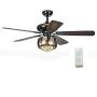 Crystal Ceiling Fan Light with Remote Control 5 Reversible Blades,52-Inch Rustic Crystal Chandelier Ceiling Fan Light Fixture for Bedroom Living Dining Room, Bronze