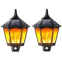 Solar Lights Outdoor Decorative, 2 in 1 Sconce Decorative Flickering Flame Wall Lights Dusk to Dawn, 87 LEDs Motion Sensor Outdoor Waterproof for Party, Garden, Patio, Garage, Back/Front Door (2 Pack)