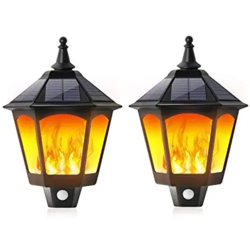Solar Lights Outdoor Decorative, 2 in 1 Sconce Decorative Flickering Flame Wall Lights Dusk to Dawn, 87 LEDs Motion Sensor Outdoor Waterproof for Party, Garden, Patio, Garage, Back/Front Door (2 Pack)