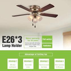 Fansose Indoor Ceiling Fan,Industrial Ceiling Fan with E26 Light,Fan Lights Pull Switch,42-inch Fan Light for Bedroom and Dining Room,Wood Fan Blades,Brushed Bronze Reversible Motor ELT Test.