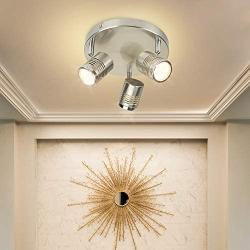 DLLT Industrial Directional Track Light Led, Indoor Round Ceiling Spot Lighting 3-Light for Living Room, Dining Room, Offices, Bedroom, Picture Wall, Kitchen, Warm Light, Gu10 Bulbs Included