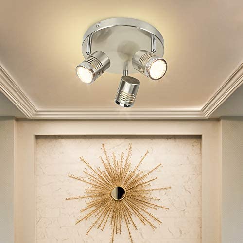 DLLT Industrial Directional Track Light Led, Indoor Round Ceiling Spot Lighting 3-Light for Living Room, Dining Room, Offices, Bedroom, Picture Wall, Kitchen, Warm Light, Gu10 Bulbs Included