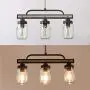 Mason Jar Lighting, Farmhouse Chandelier in Rustic Faux Wood Metal Finish with Glass Shades, Linear Pendant Lighting for Kitchen Island, L22 x H19.5''