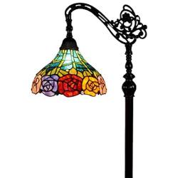 Tiffany Style Floor Lamp Arched Standing 62'' Tall Stained Glass Red Yellow Green Rose Flower Antique Vintage Light Decor Bedroom Living Room Reading Gift AM035FL12B Amora Lighting, Multicolored