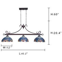 Capulina Tiffany Pool Table Lights 3-Light Stained Glass Chandelier Hanging Light Dragonfly Dining Table Lights Vintage Style Chandelier Dining Room Light