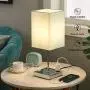 Touch Control Nightstand Lamp, Blue Lamp for Bedroom Night Table, 3 Way Dimmable with 2 Prong Outlets, Teal Fabric Shade, Chrome Lamp Base, Suitable for Kids Room, Dorm, Living Room (Bulb Included)