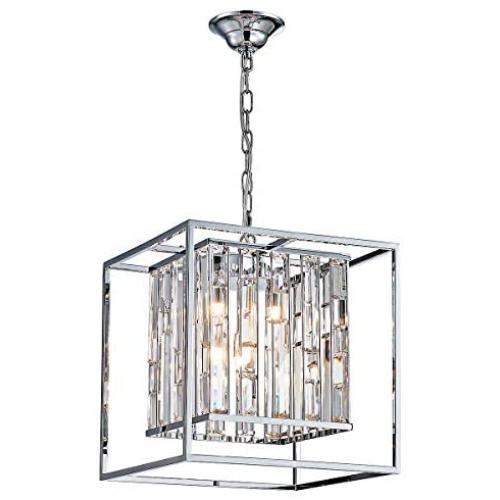 ANJIADENGSHI Square Modern Crystal Chandelier 5 G9 Bulbs Candelabra Lighting Fixture with Adjustable Hanging Height for Dining Living Room Foyer Office, Chrome