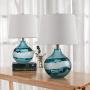 Maxax Glass Table Lamp Set of 2 Blue Nightstand Lamp with White Drum Shade Beside lamp for Bedroom, Living Room, or Office