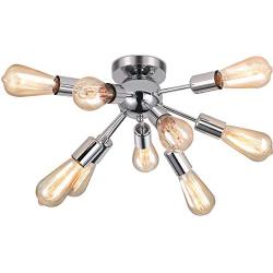 LIGHTESS Sputnik Ceiling Light Vintage Semi Flush Mount Ceiling Light with 9 UL Sockets Industrial Sputnik Ceiling Lighting Chrome Finished E26 Base for Kitchen Dinning Living Room