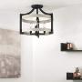 Kira Home Woodrow 15'' 3-Light Industrial Farmhouse Semi Flush Convertible Pendant Light + Wood Style Metal Drum Shade, Textured Black + White Birch Style Finish