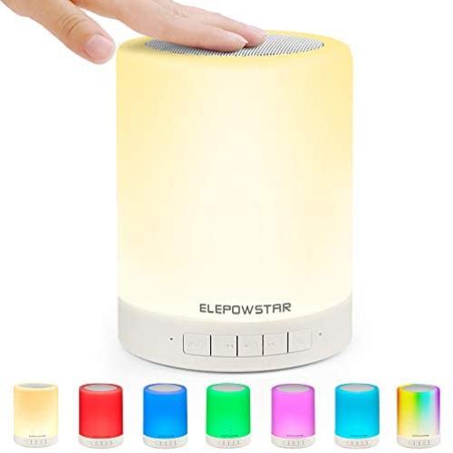 ELEPOWSTAR Smart Touch Night Light with Bluetooth Music Speaker, Dimmable Color Changing RGB Bedside Lamp for Bedroom, Portable Speakers with Mood Light, Best Gifts for Baby, Kids,Party