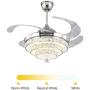 TFCFL 42'' Crystal Ceiling Fan with Lights, Modern Invisible Chandelier with Remote & Pendant 3-Color Changes LED Retractable Blade for Dining Room, Bedroom, Living Room (Silver)