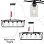 BONLICHT Farmhouse 5 Light Rectangle Dining Room Chandelier with Clear Glass Shade in Matte Black Finish,Classic Industrial Kitchen Island Pendant Hanging Lighting for Living Room Foyer