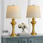 Oneach Modern Table Lamps Set of 2 for Living Room Bedroom 24.5” USB Gold Bedside Nightstand Lamps with Fabric Lampshade