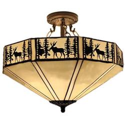 LITFAD Lodge Style Ceiling Lamp 110V-120V Deer Pattern Flush Mount Ceiling Light, Up Lighting LED Pendant Lighting Ceiling Hanging Light for Living Room Dining Room Bedroom Restaurant