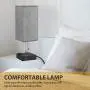 USB Bedside Table Lamp, MOICO Stylish Nightstand Lamp with 2 USB Charging Port and one AC Outlet, Modern Desk Lamp with Grey Linen Fabric Shade for Bedroom, Living Room, Kids Room, Dorm, Office