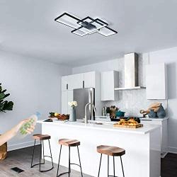 IKK Modern Ceiling Light, Black 3 Rectangular Metal Frame Ceiling Light Fixture, Dimmable Remote Control Flush Mount LED Light, L=41.3 inch for Kitchen, Bedroom, Dress Room, Living Room, Dining Room