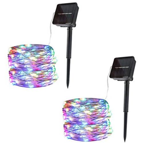 2-Pack 100LED Solar String Lights, 43ft Solar Powered Fairy Lights with 8 Lighting Modes Waterproof Copper Wire for Garden Patio Yard Christmas Wedding Party Decoration (Multicolor)