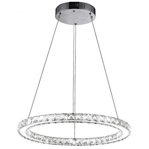 Modern Crystal Chandelier Lighting One Ring Adjustable LED Pendant-Light Dining Room Ceiling Light Fixtures-White Light Source(7.9 7.9 in)