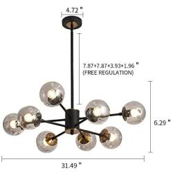 8 Light Chandelier Pendant Lighting Black with Glass Globes Classic Vintage Ceiling Light Fixture for Living Room Dining Room Bedroom