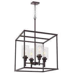 VINLUZ Classic 4 Light Farmhouse Pendant Lighting Oil Rubbed Bronze Finish with Clear Glass Shade Cage Hanging Lamp Fixture for Hall Kitchen Island Foyer Entryway Dining Room