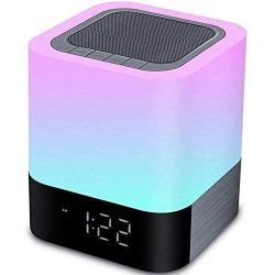 Aisuo Night Light - 5 in 1 Lamp with Bluetooth Speaker, 4000mAh Battery & 12/24H Digital Calendar Alarm Clock, Touch Control & Color Dimmable, Support TF and SD Card, Room Decor, Music Player.