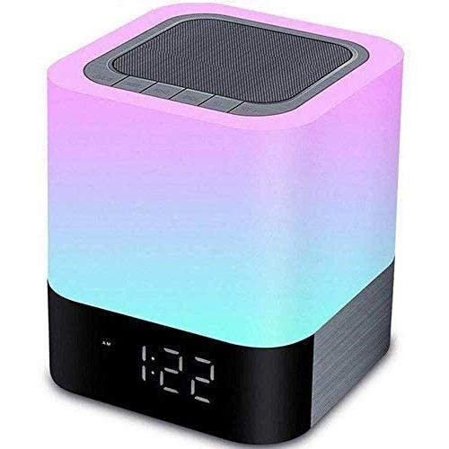 Aisuo Night Light - 5 in 1 Lamp with Bluetooth Speaker, 4000mAh Battery & 12/24H Digital Calendar Alarm Clock, Touch Control & Color Dimmable, Support TF and SD Card, Room Decor, Music Player.