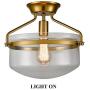 Modern Mid-Century Gold Clear Glass Ceiling Lights Brass 14'' Wide Semi Flush Mount Ceiling Lighting Fixture for Bedroom Kitchen Hallway Bathroom