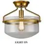 Modern Mid-Century Gold Clear Glass Ceiling Lights Brass 14'' Wide Semi Flush Mount Ceiling Lighting Fixture for Bedroom Kitchen Hallway Bathroom