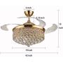 Healer 42 inch Crystal LED Ceiling Fan with Light and Remote Control, Modern Invisible Retractable Blades Chandelier Fans Lighting with 3 Lights Level and 3 Speeds for Dining/Living Room