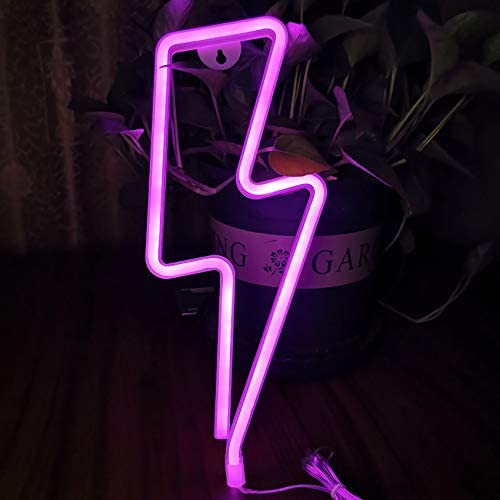 UCSAJI Lightning LED Neon Lights Lightning Shaped Decor Light Sign Lamp Christmas Wall Decor Birthday Party Kids Room Living Room Home Wedding Party Decor (Pink)